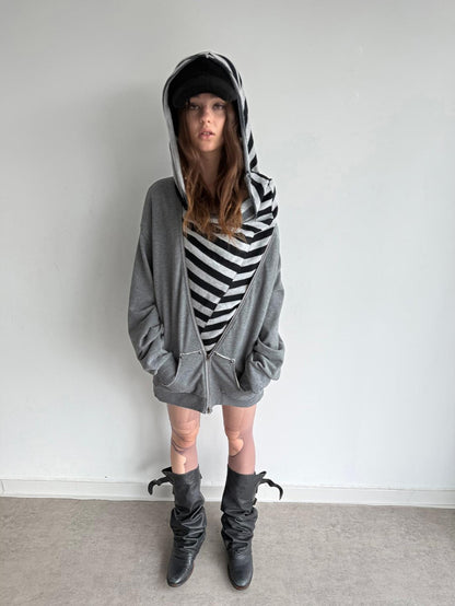 DoublePunch Striped Double Layer Oversize Drop Shoulder Women&