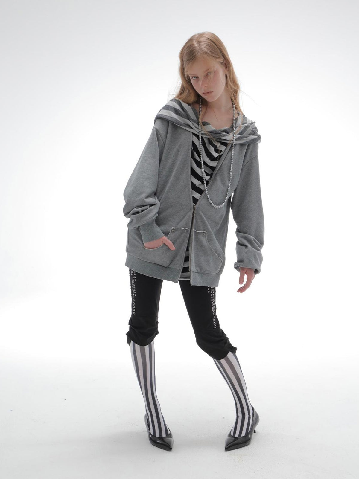 DoublePunch Striped Double Layer Oversize Drop Shoulder Women&