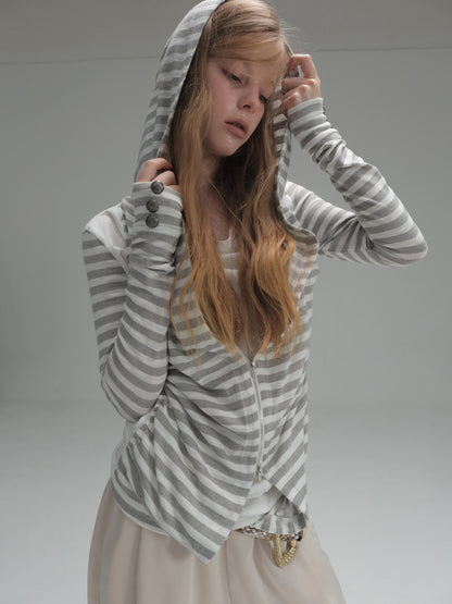DoublePunch Striped Faux Layered Patchwork Long Sleeve Women&
