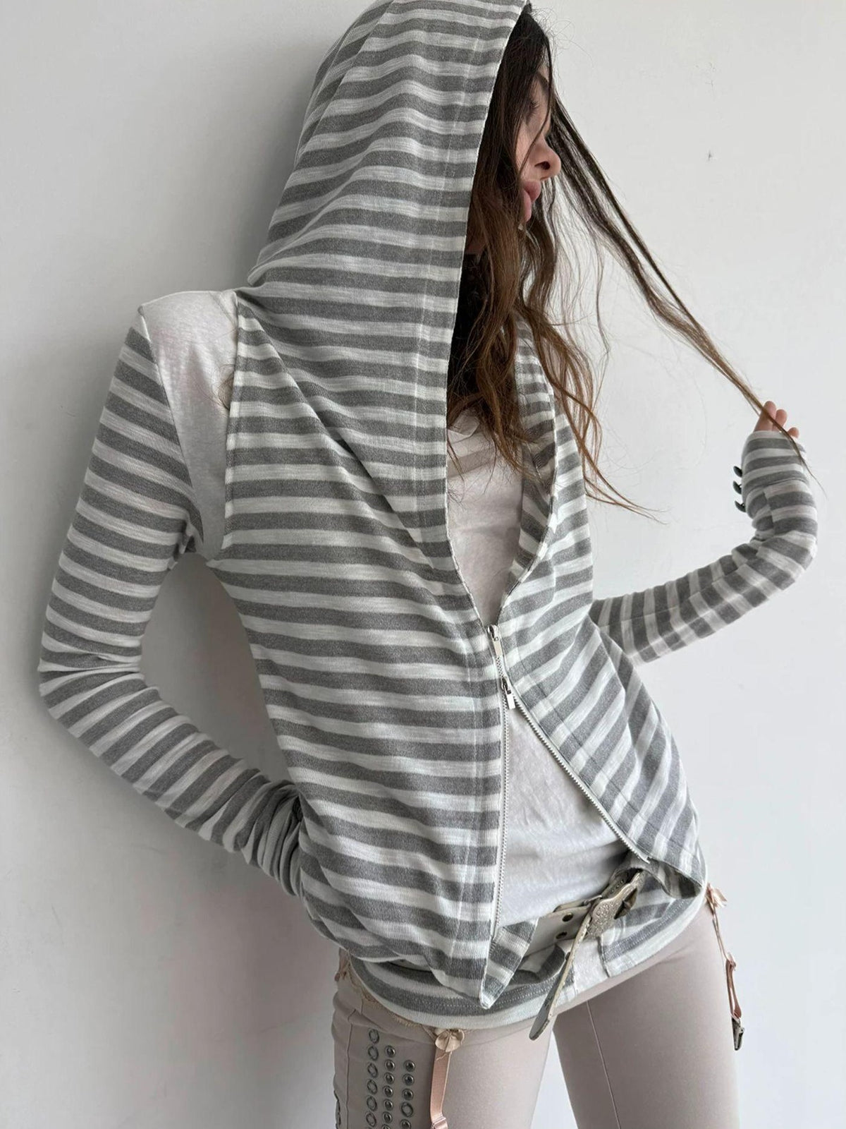 DoublePunch Striped Faux Layered Patchwork Long Sleeve Women&