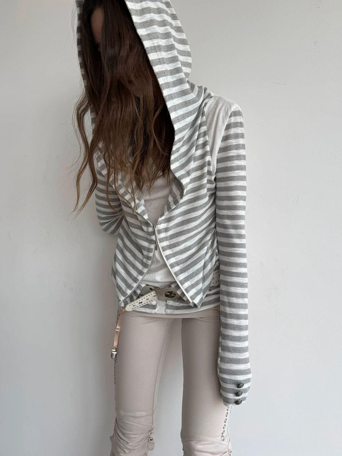 DoublePunch Striped Faux Layered Patchwork Long Sleeve Women&