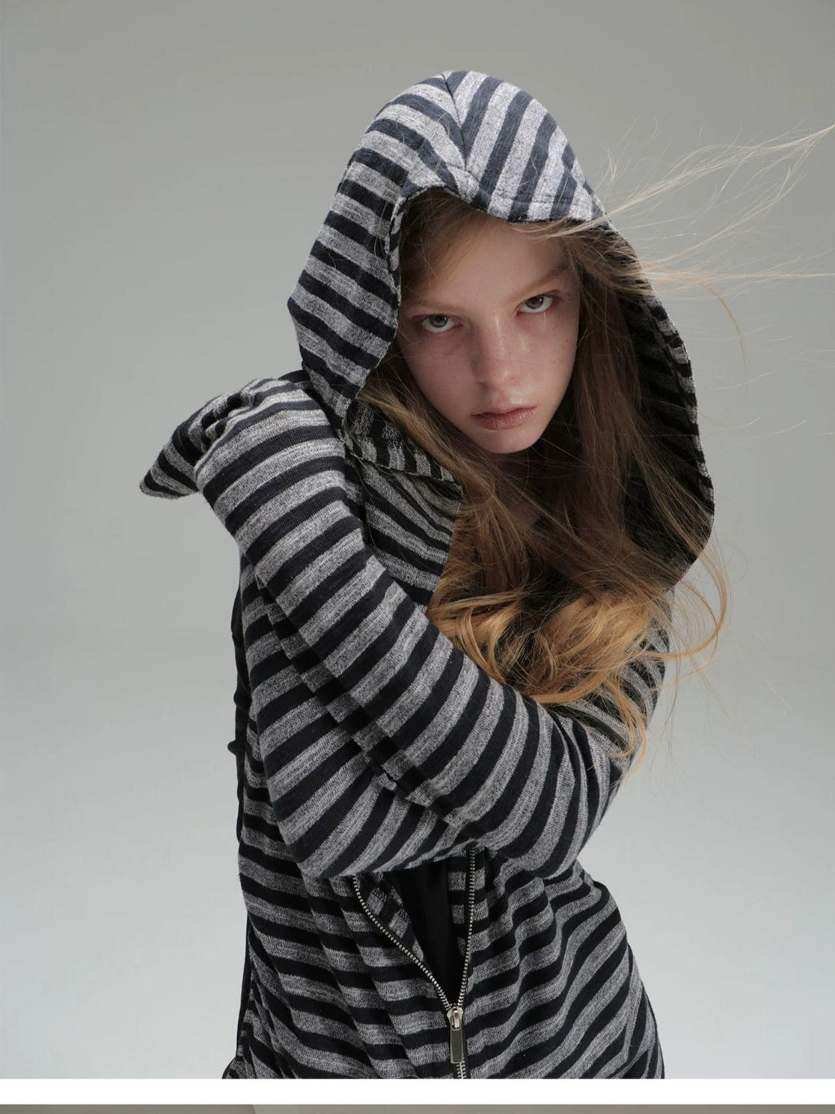 DoublePunch Striped Faux Layered Patchwork Long Sleeve Women&