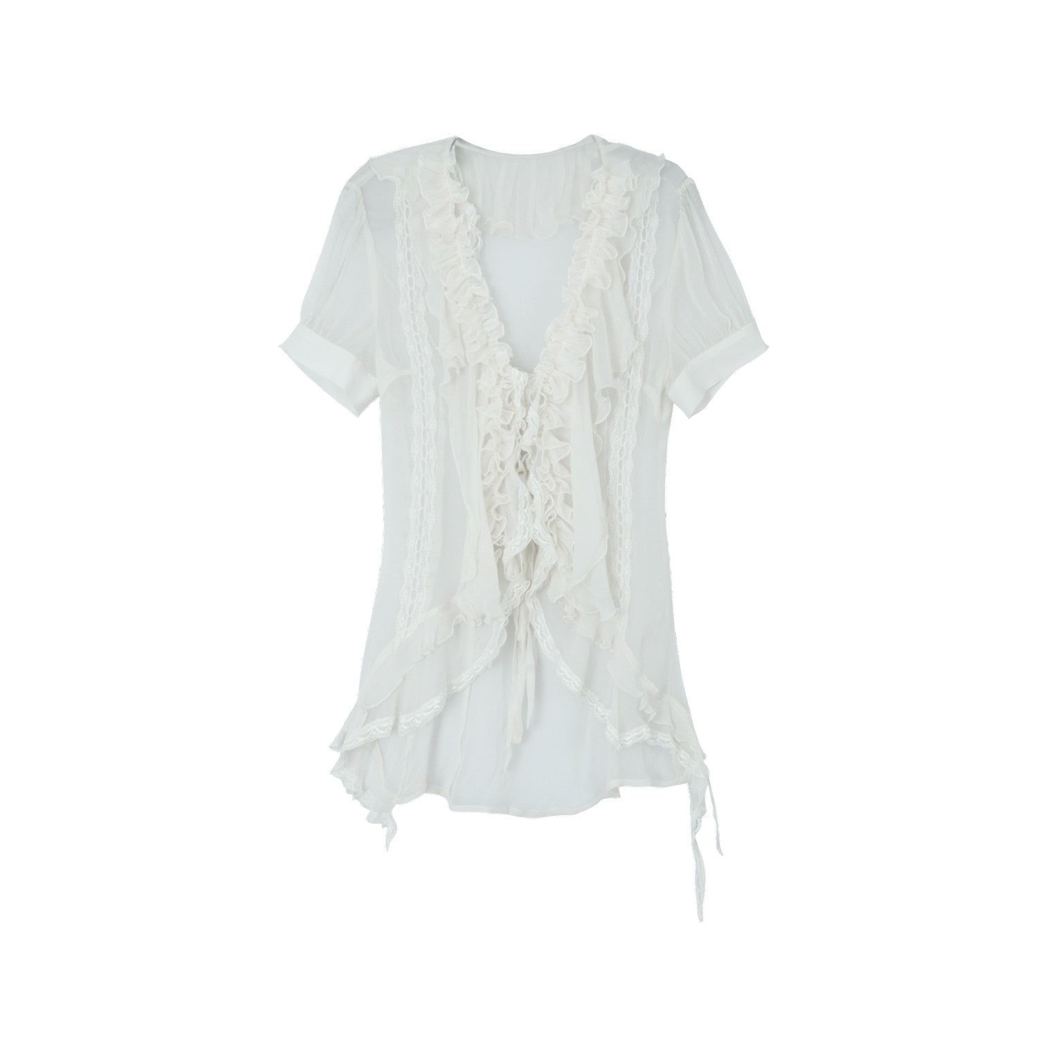 DoublePunch_Textured_Gauze_Layered_Ruffle_Irregular_Hem_Tie_V-neck_Women&