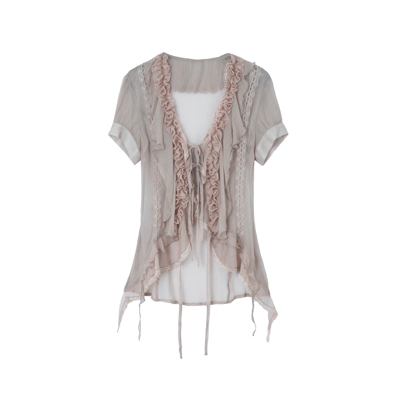 DoublePunch_Textured_Gauze_Layered_Ruffle_Irregular_Hem_Tie_V-neck_Women&