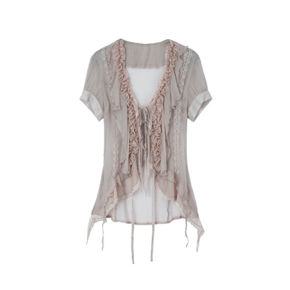 DoublePunch_Textured_Gauze_Layered_Ruffle_Irregular_Hem_Tie_V-neck_Women&