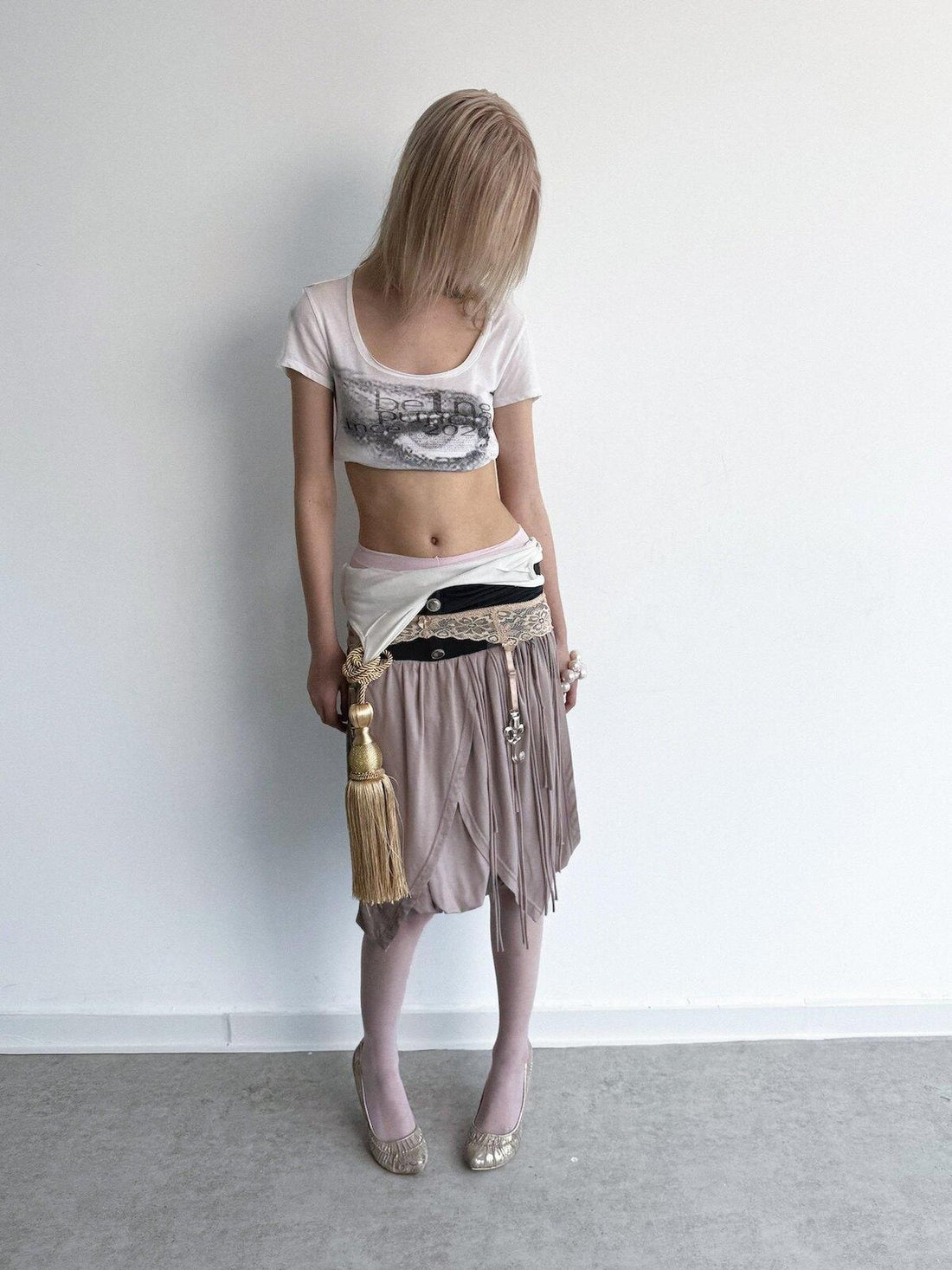 DoublePunch Tulip Tassel Low Waist Wide Pleated Waistband Women&