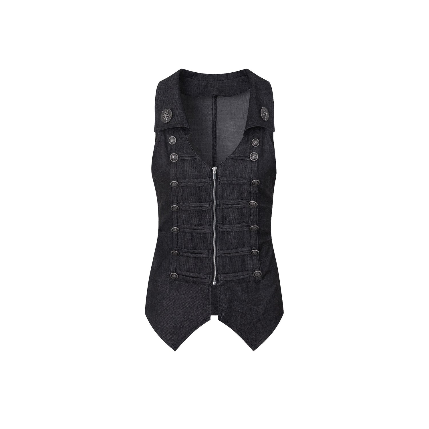 DoublePunch_V-neck_Lapel_Metal_Double_Row_Buttons_Zipper_Slim_Women&