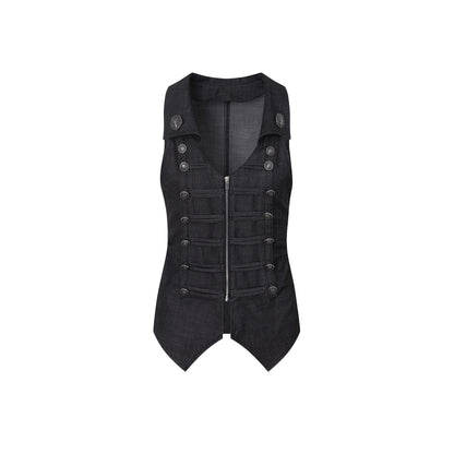 DoublePunch_V-neck_Vintage_Metal_Double_Row_Buttons_Slim_Waist_Women&