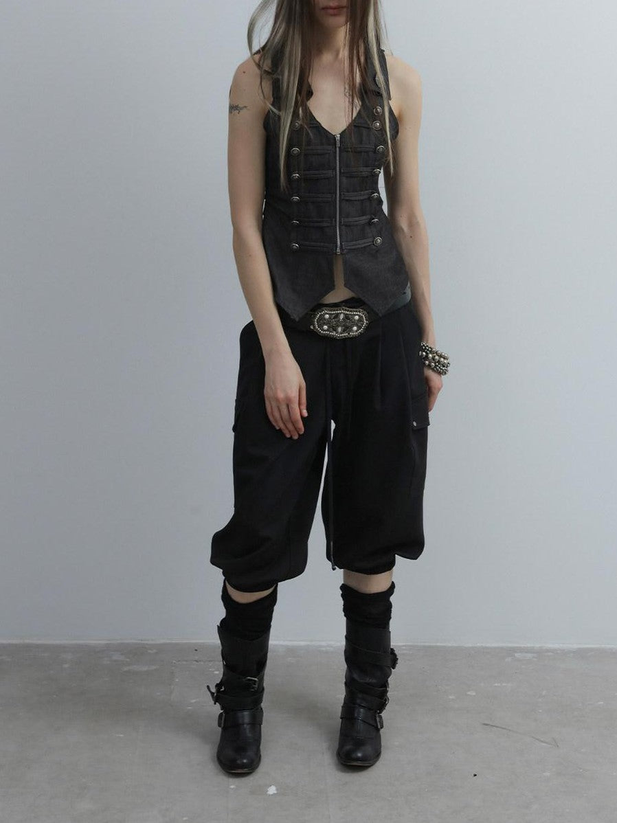 DoublePunch V-neck Vintage Metal Double Row Buttons Slim Waist Women&