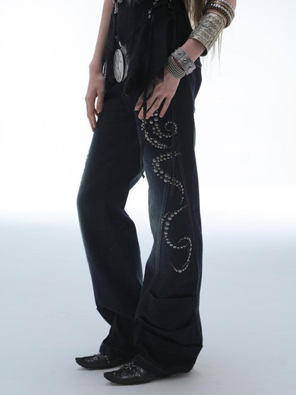 DoublePunch Vintage Distressed Low Rise Relaxed Cotton Zipper Fly Women Deep Blue Jeans