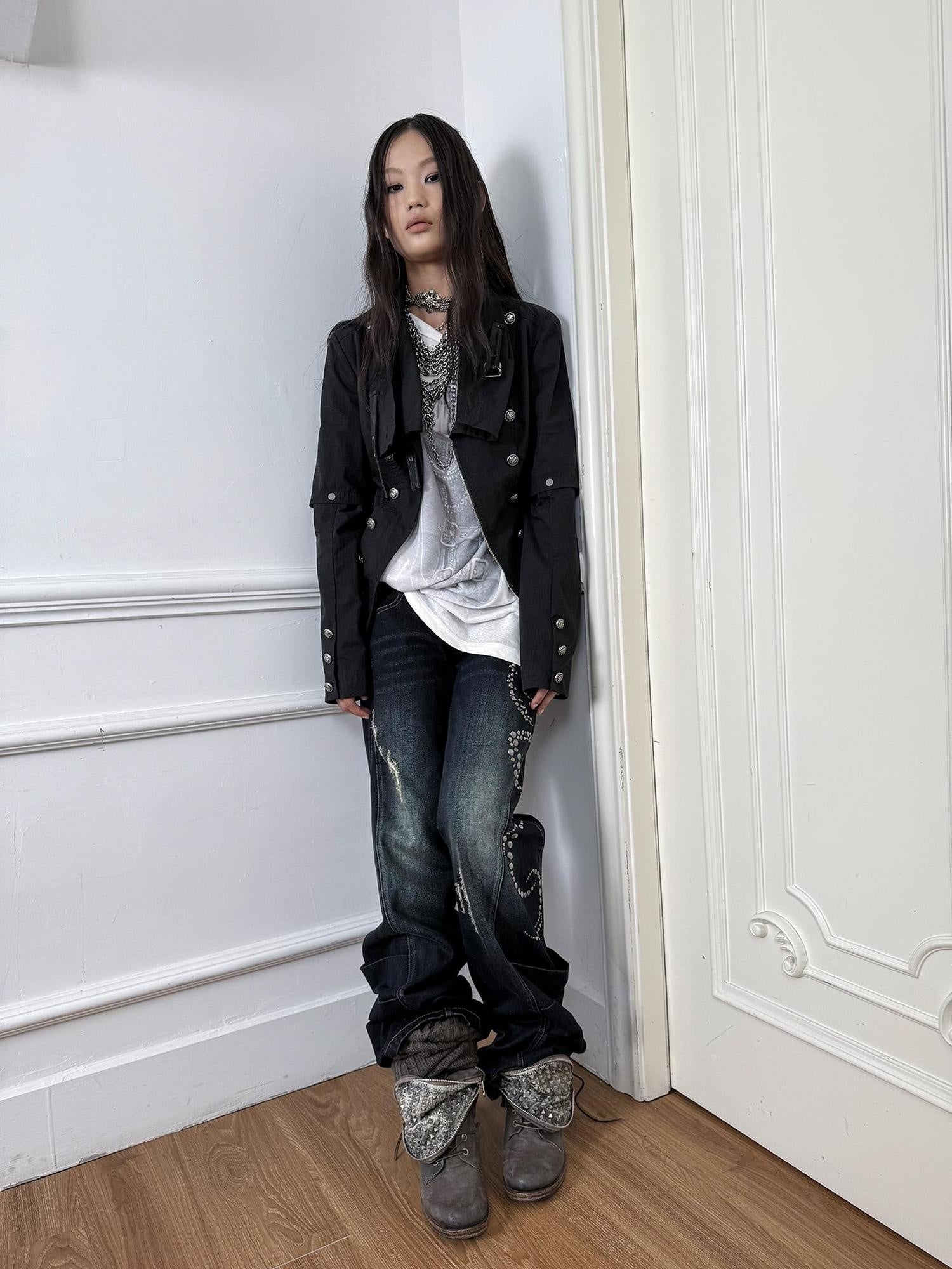 DoublePunch Vintage Distressed Low Rise Relaxed Cotton Zipper Fly Women Deep Blue Jeans