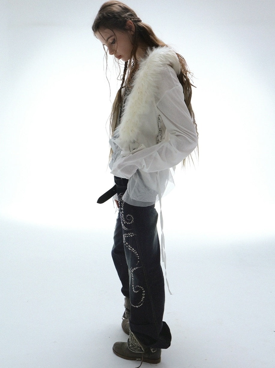 DoublePunch Vintage Distressed Low Rise Relaxed Cotton Zipper Fly Women Deep Blue Jeans