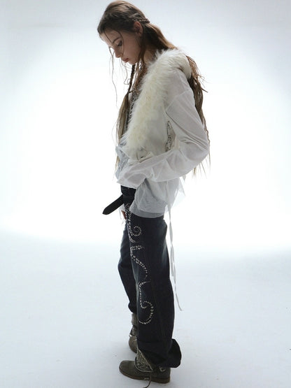 DoublePunch Vintage Distressed Low Rise Relaxed Cotton Zipper Fly Women Deep Blue Jeans