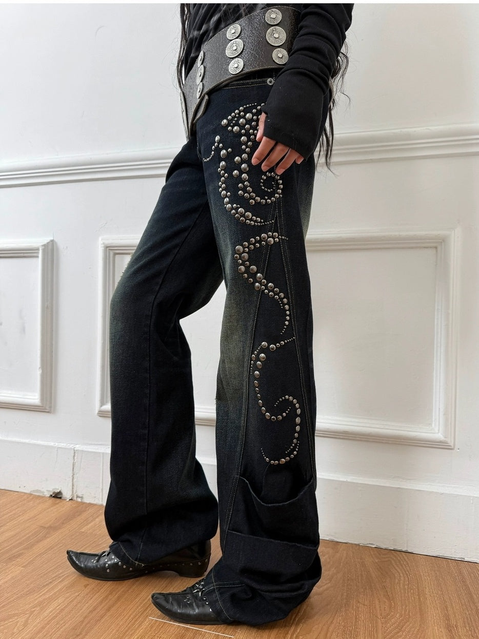 DoublePunch Vintage Distressed Low Rise Relaxed Cotton Zipper Fly Women Deep Blue Jeans