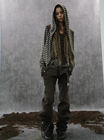 DoublePunch Vintage Distressed Patchwork Mid Low Waist Straight Cotton Stretch Women Pants