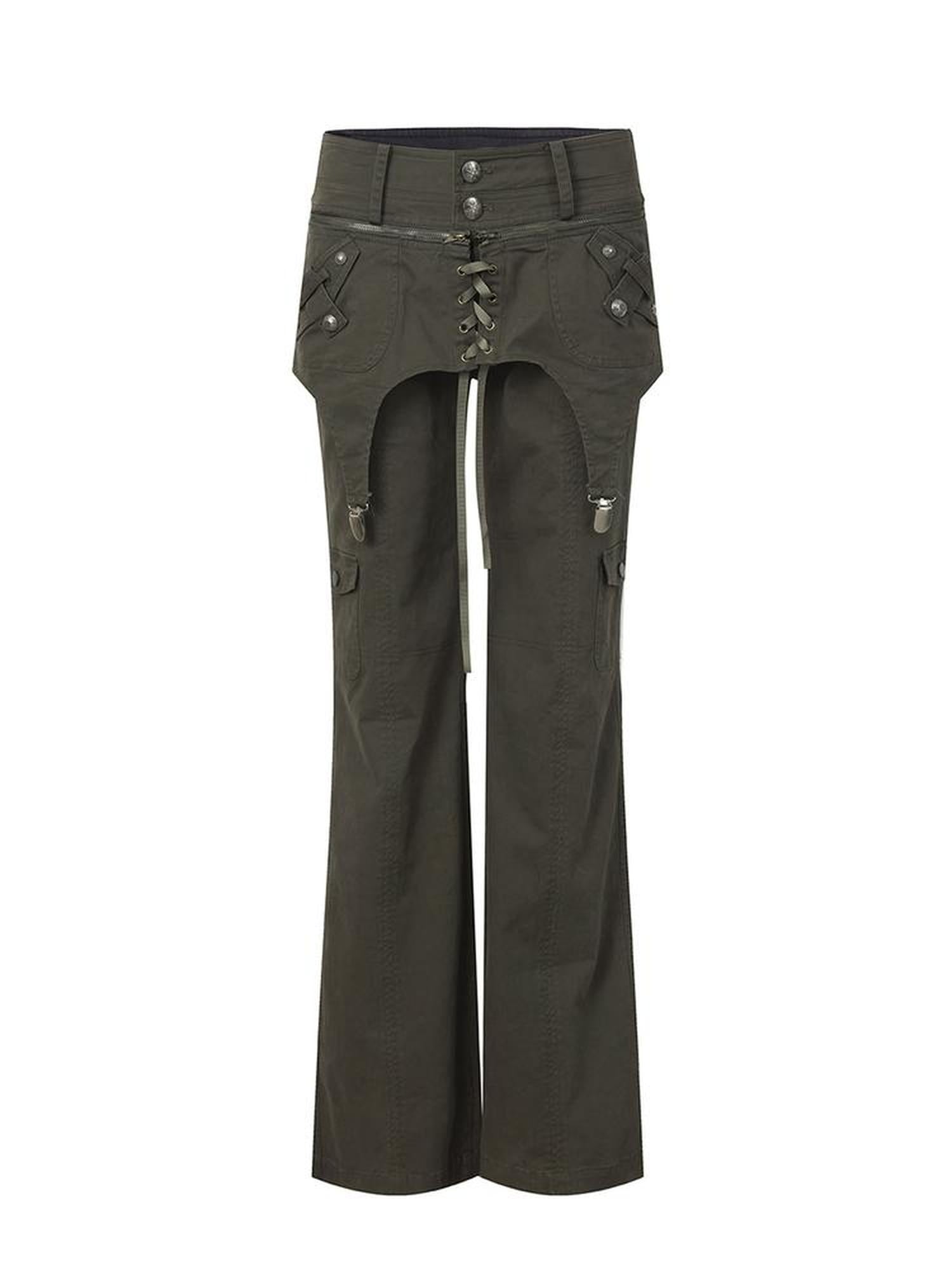 DoublePunch Vintage Distressed Patchwork Mid Low Waist Straight Cotton Stretch Women Pants