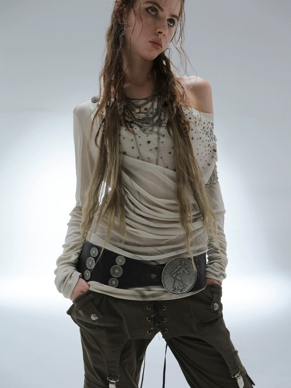 DoublePunch Vintage Distressed Patchwork Mid Low Waist Straight Cotton Stretch Women Pants