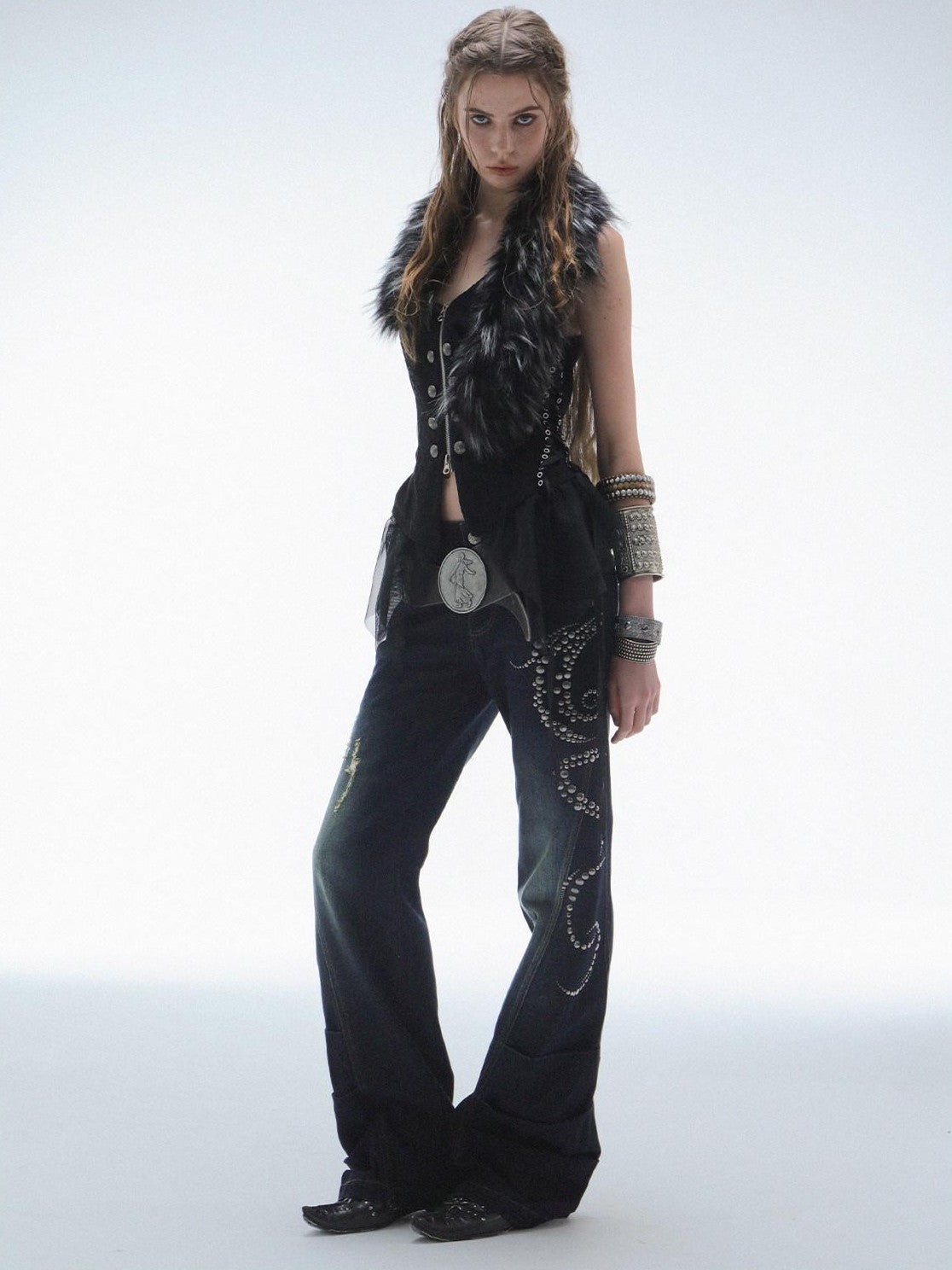 DoublePunch Vintage Distressed Rhinestone Ripped Low Rise Women&