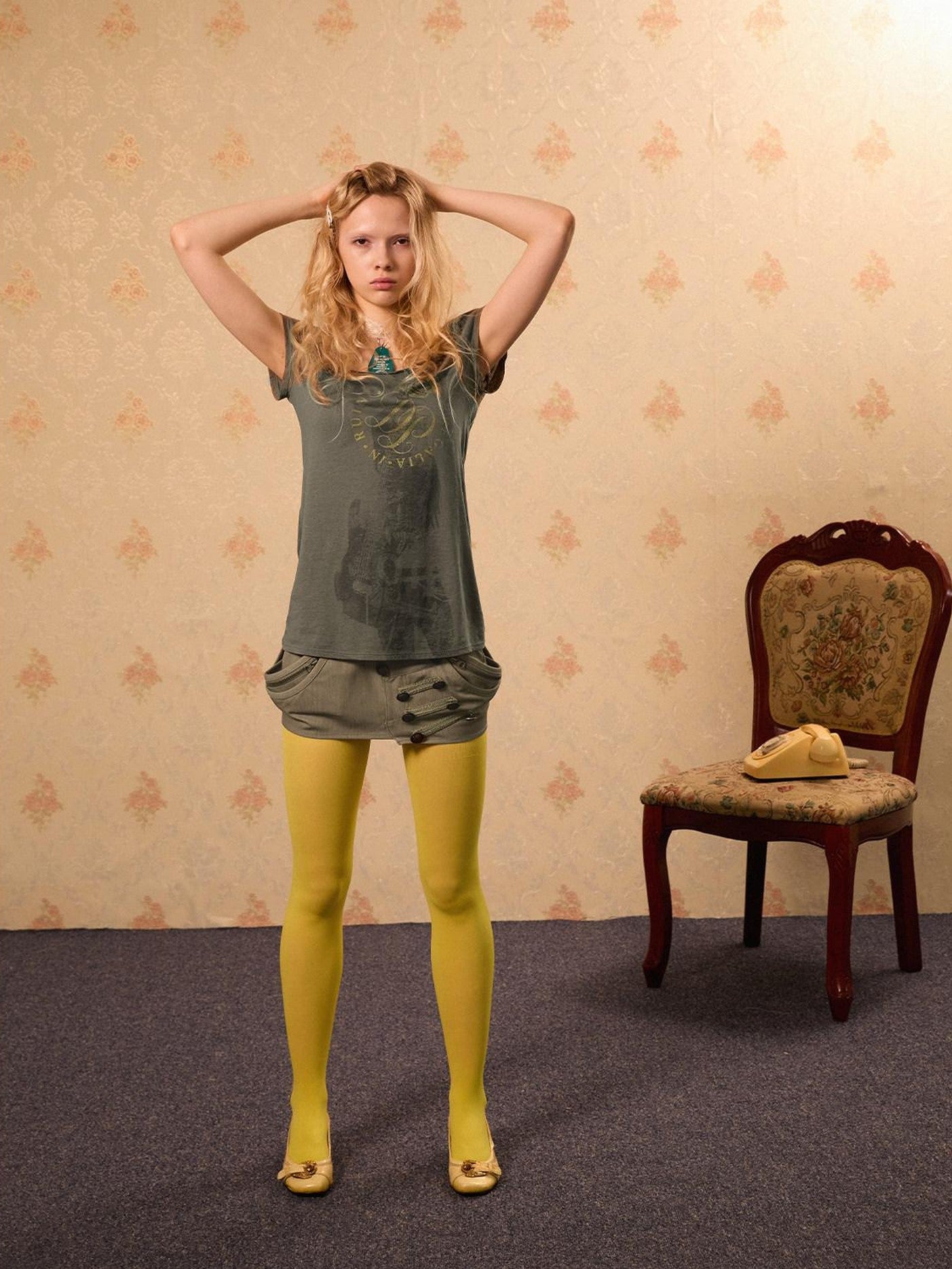 DoublePunch Vintage Guitar Print Slim Crew Neck Women&