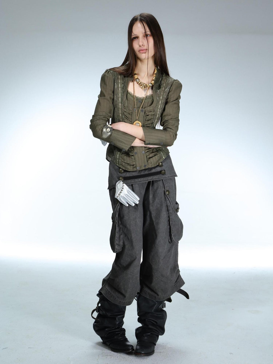 DoublePunch Vintage Low Waist 3D Tailored Zipper Loose Women&