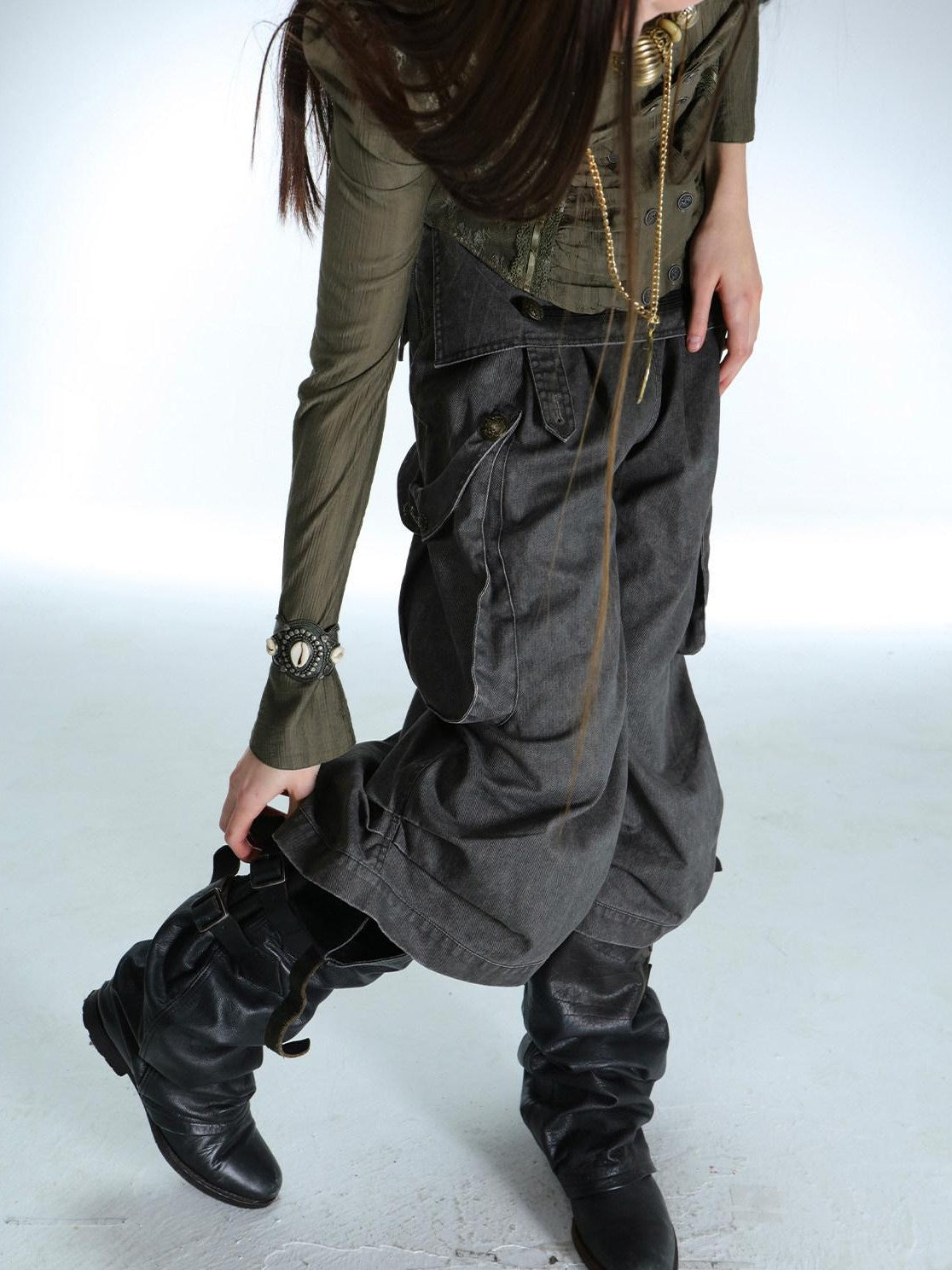 DoublePunch Vintage Low Waist 3D Tailored Zipper Loose Women&