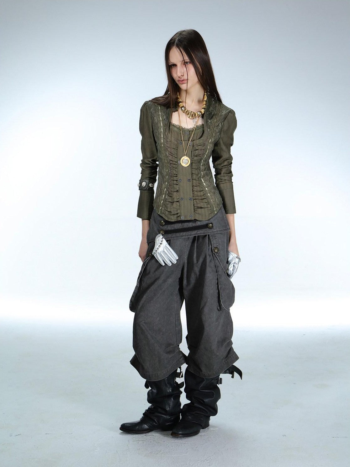 DoublePunch Vintage Low Waist 3D Tailored Zipper Loose Women&