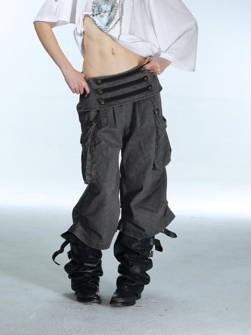 DoublePunch Vintage Low Waist 3D Tailored Zipper Loose Women&