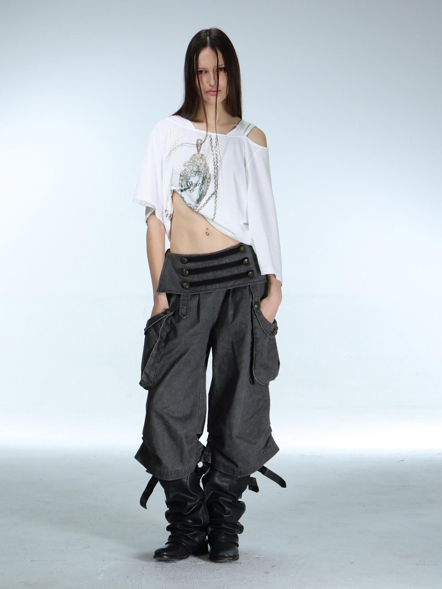 DoublePunch Vintage Low Waist 3D Tailored Zipper Loose Women&