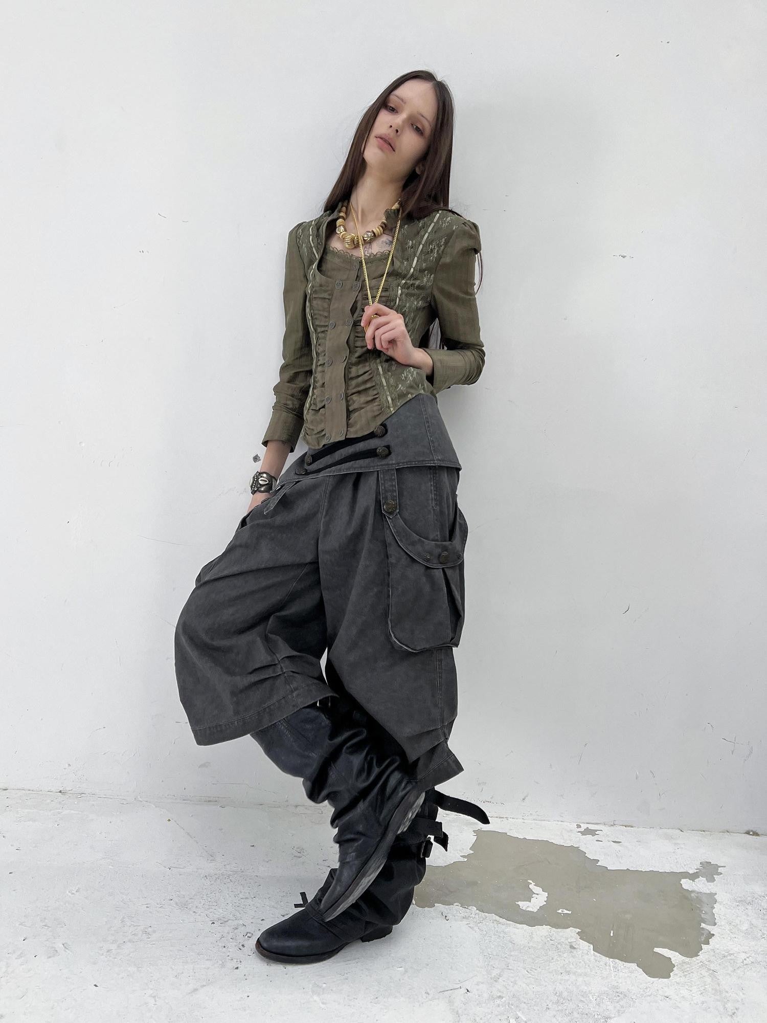 DoublePunch Vintage Low Waist 3D Tailored Zipper Loose Women&