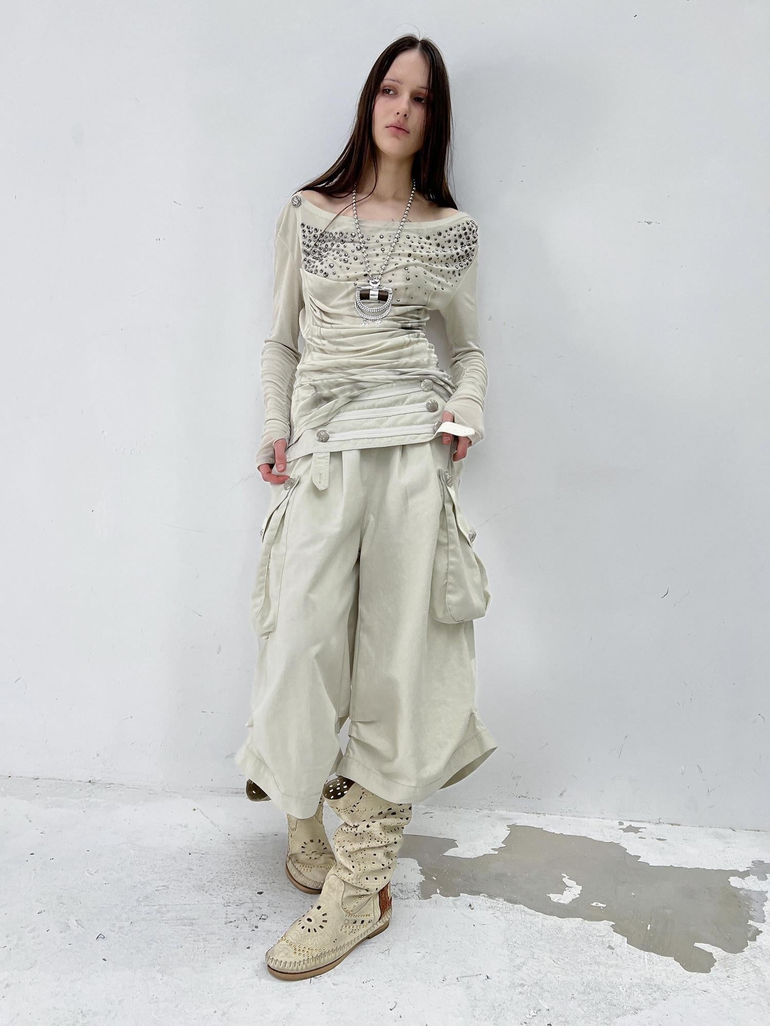 DoublePunch Vintage Low Waist 3D Tailored Zipper Loose Women&