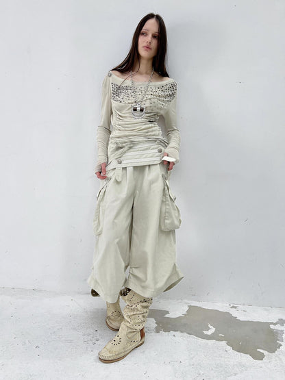 DoublePunch Vintage Low Waist 3D Tailored Zipper Loose Women&