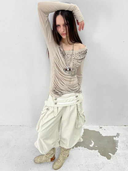 DoublePunch Vintage Low Waist 3D Tailored Zipper Loose Women&