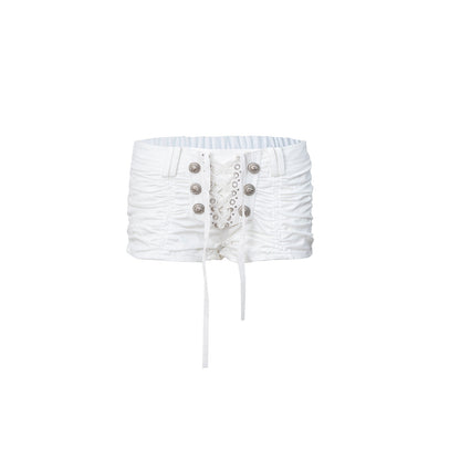 DoublePunch_Vintage_Metal_Button_Lace_Up_Pleated_Low_Waist_Women&