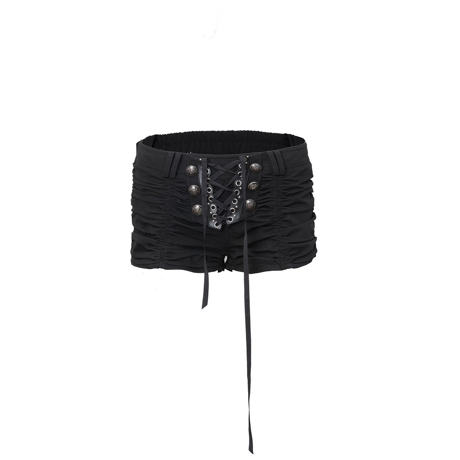 DoublePunch_Vintage_Metal_Button_Lace_Up_Pleated_Low_Waist_Women&