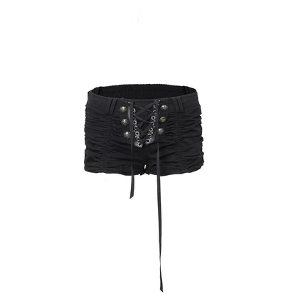 DoublePunch_Vintage_Metal_Button_Lace_Up_Pleated_Low_Waist_Women&