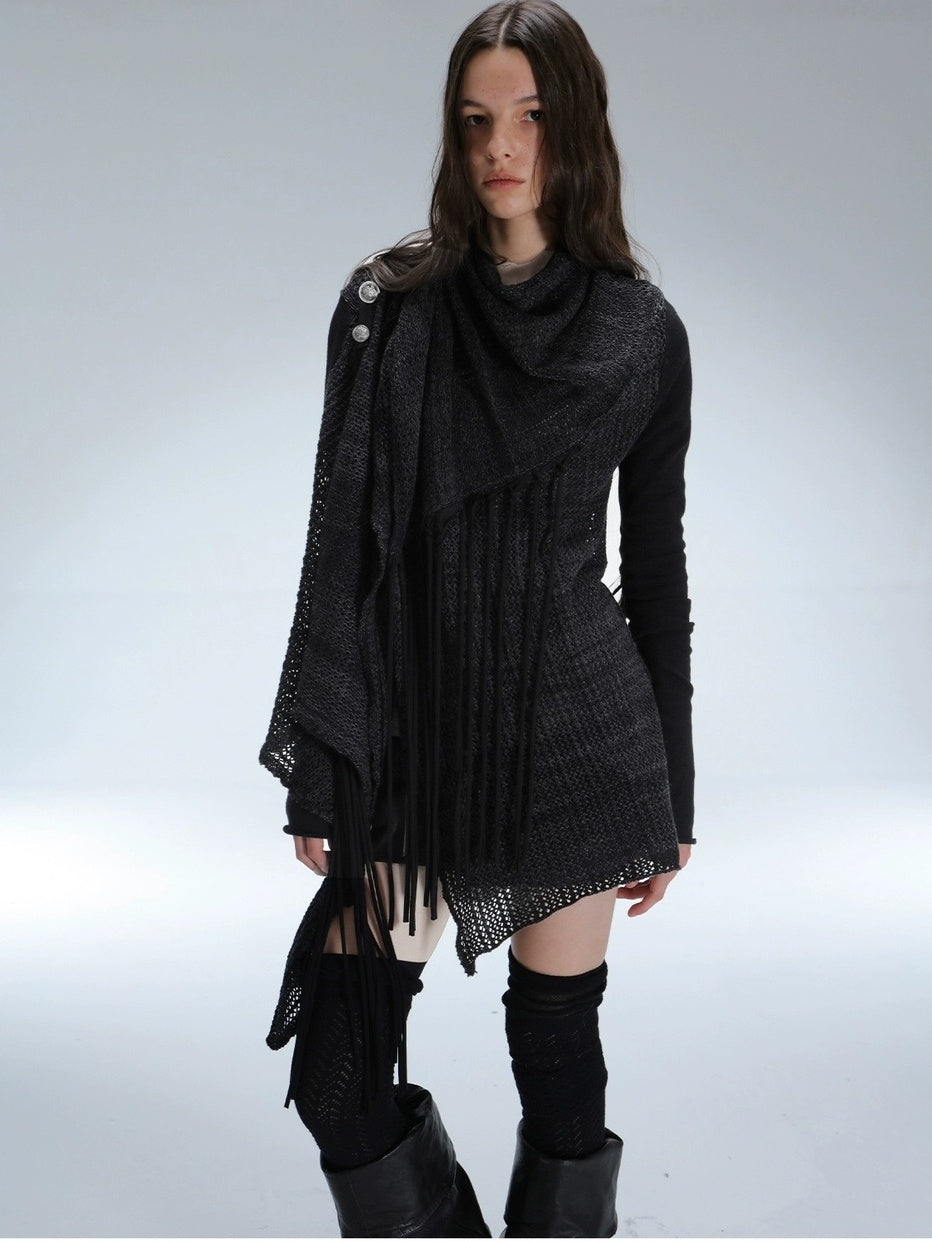 DoublePunch Vintage Oversized Fringe Knit Women Midlength Longsleeve Wool Blend Cardigans