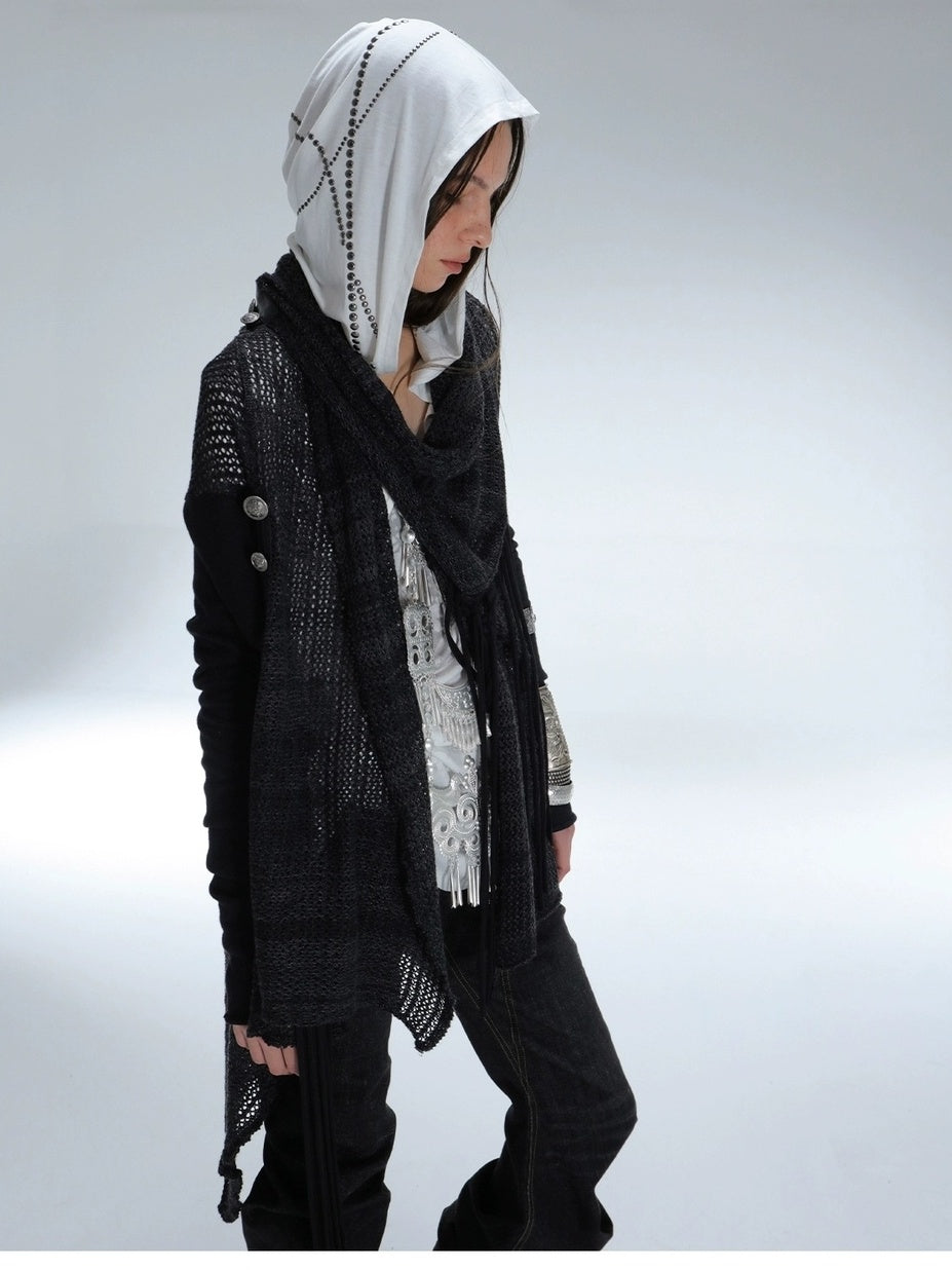 DoublePunch Vintage Oversized Fringe Knit Women Midlength Longsleeve Wool Blend Cardigans