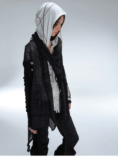 DoublePunch Vintage Oversized Fringe Knit Women Midlength Longsleeve Wool Blend Cardigans