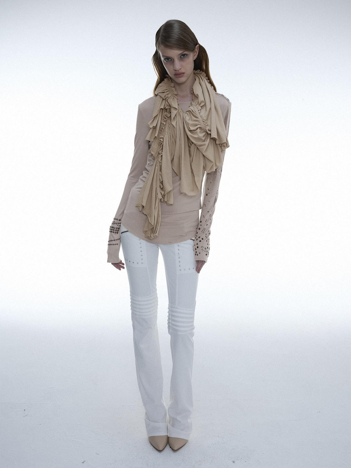 DoublePunch Vintage Ruffle Pleated Extra Long Cotton Women&
