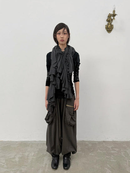 DoublePunch Vintage Ruffle Pleated Extra Long Cotton Women&