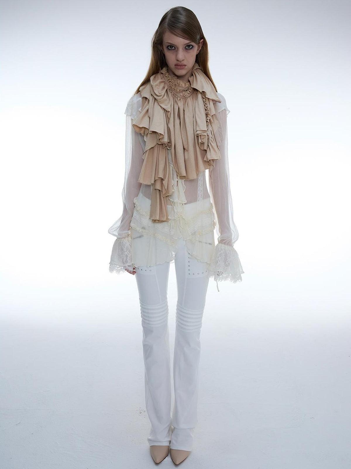DoublePunch Vintage Ruffle Pleated Extra Long Cotton Women&