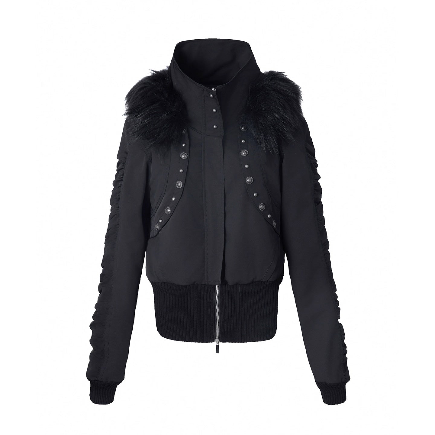 DoublePunch_Warm_Thick_Punk_Slim_Cinched_Waist_Women_Hooded_Zip_Ribbed_Hem_Puffer_Jacket_MISSTT