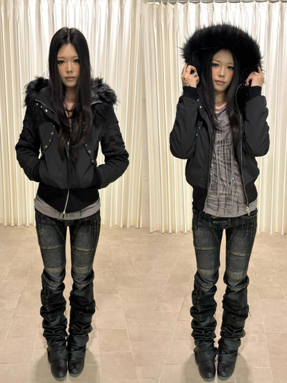 DoublePunch Washed Distressed Biker Pocket Low Waist Women&