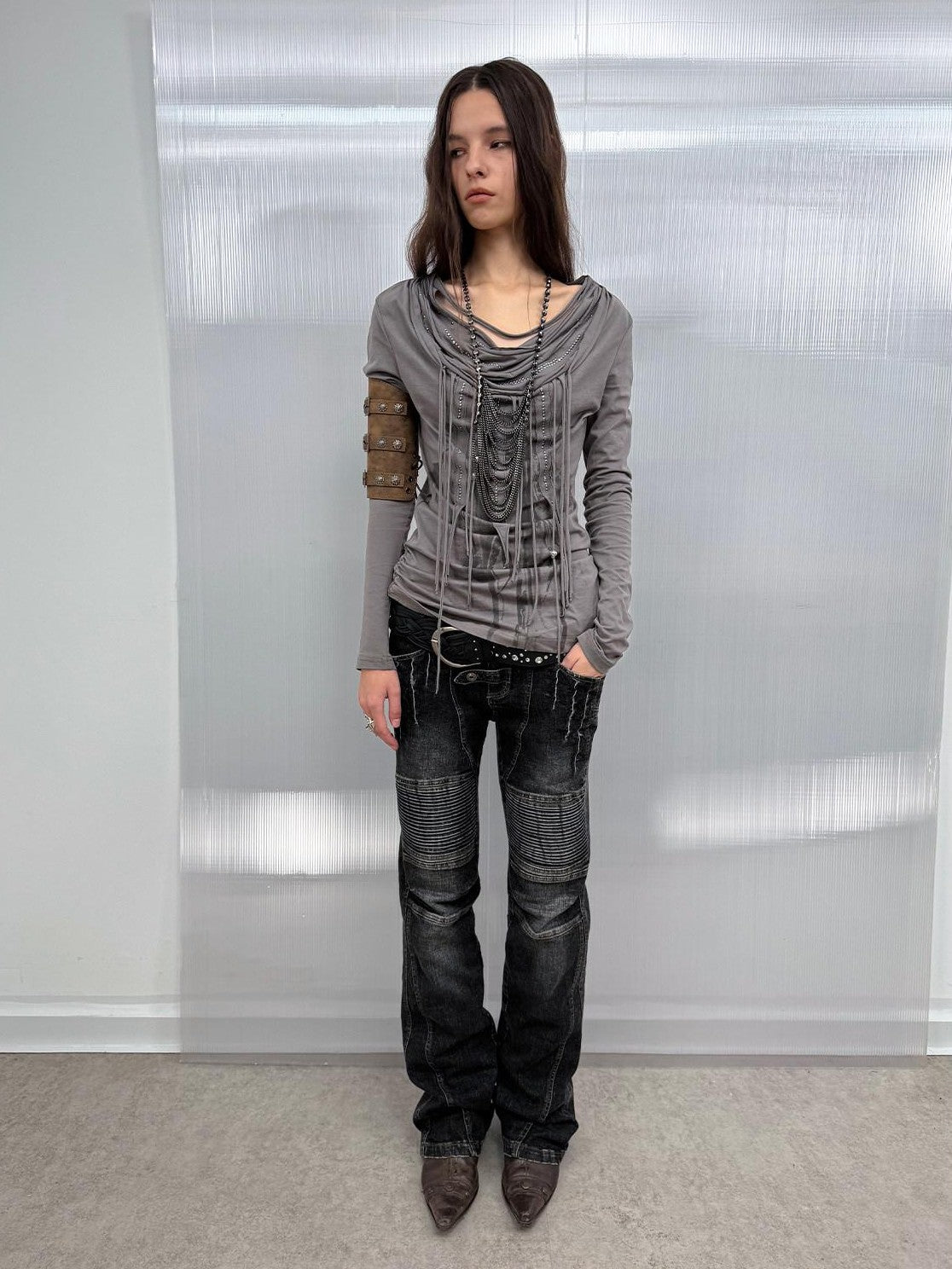 DoublePunch Washed Distressed Biker Pocket Low Waist Women&