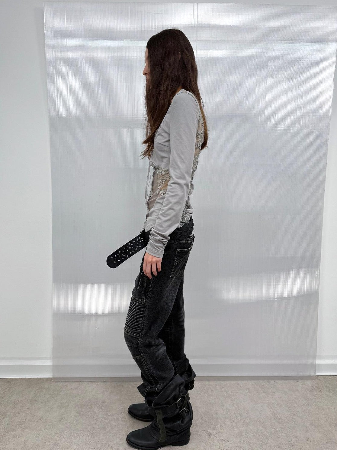 DoublePunch Washed Distressed Biker Pocket Low Waist Women&