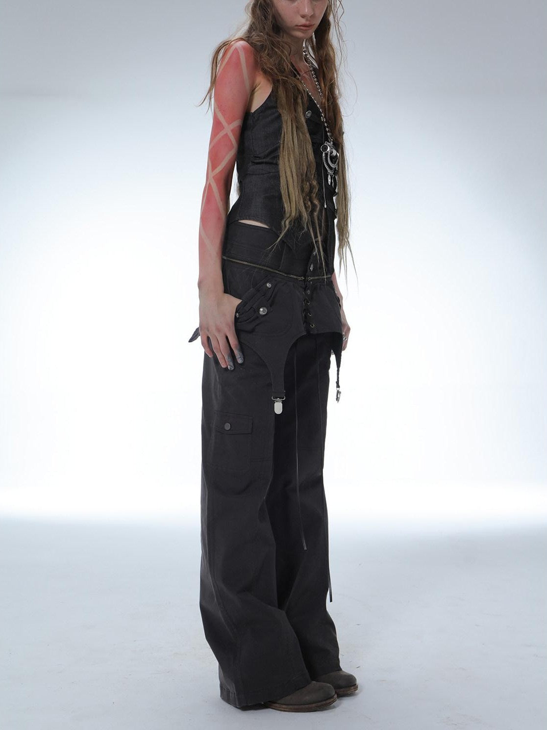 DoublePunch Washed Distressed Spliced Skirt Panel Women&