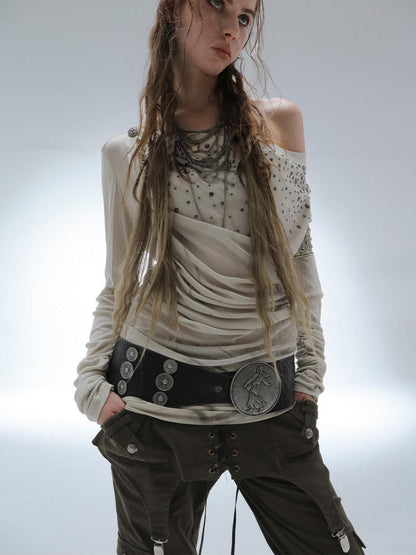 DoublePunch Washed Distressed Spliced Skirt Panel Women&
