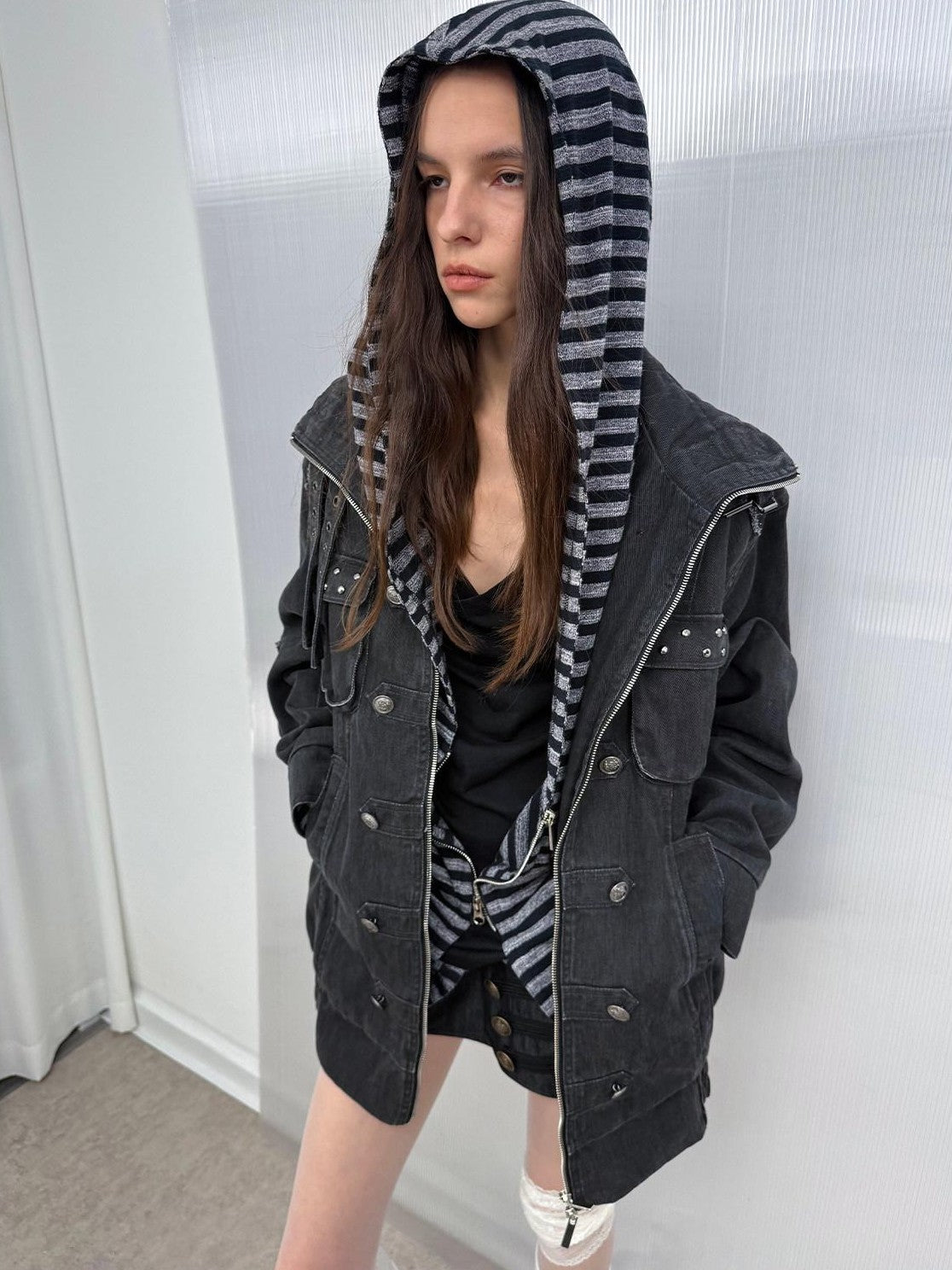 DoublePunch Washed Padded Drop Shoulder Midlength Loose Women&