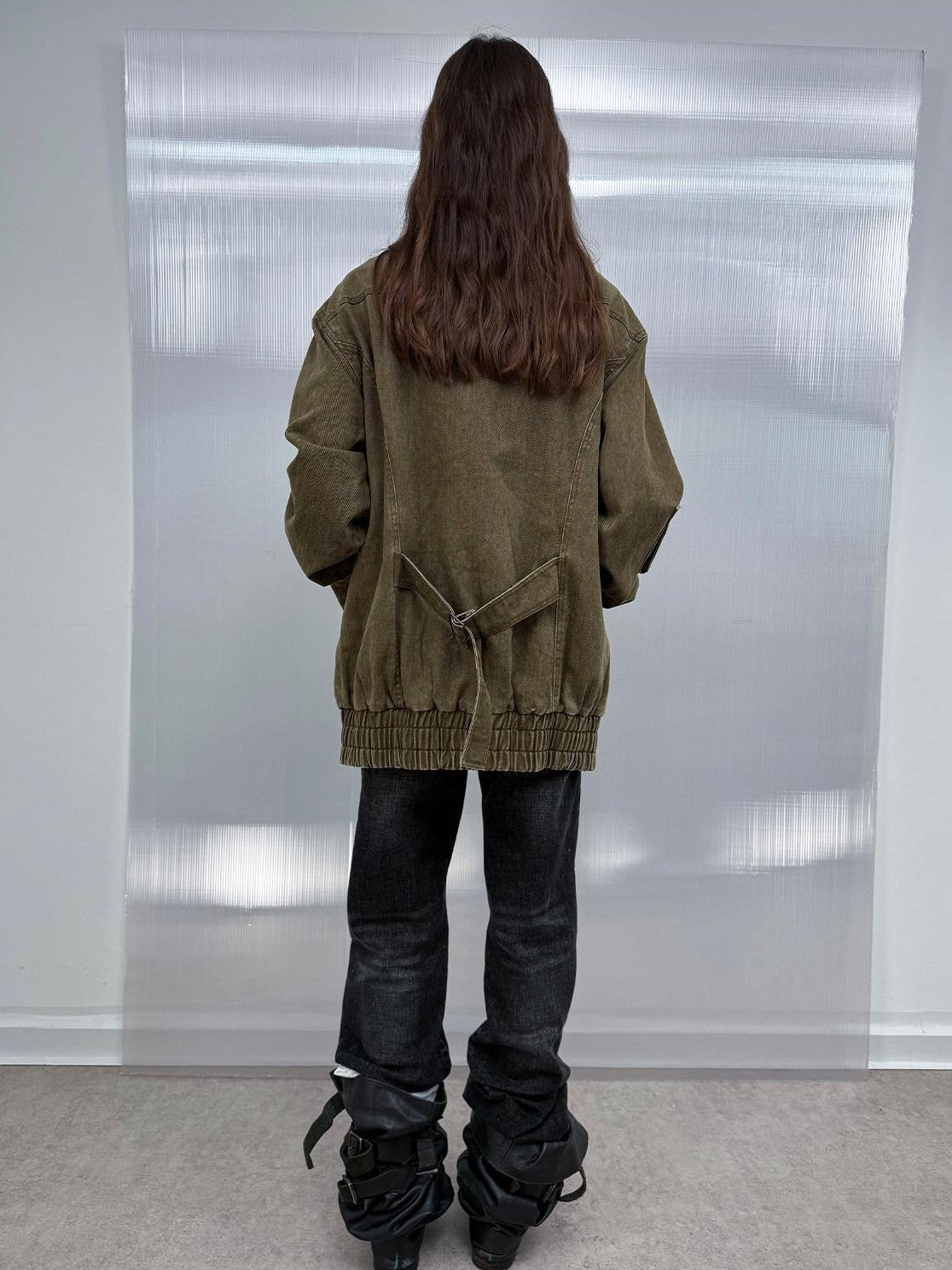 DoublePunch Washed Padded Drop Shoulder Midlength Loose Women&