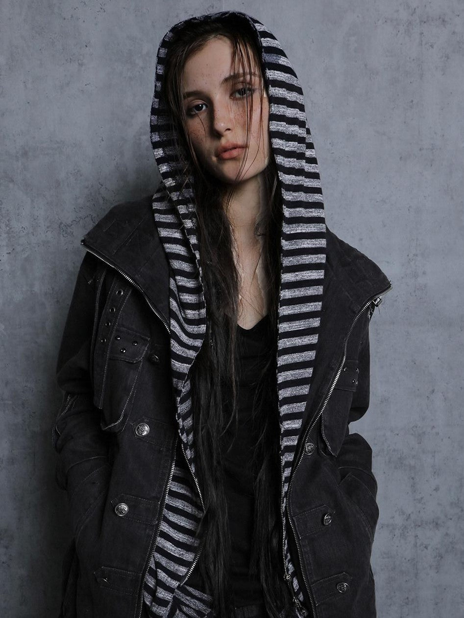 DoublePunch Washed Padded Drop Shoulder Midlength Loose Women&